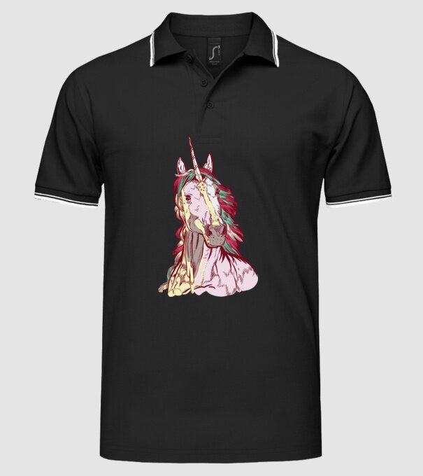 Unicorn colorat model negru pe tricou