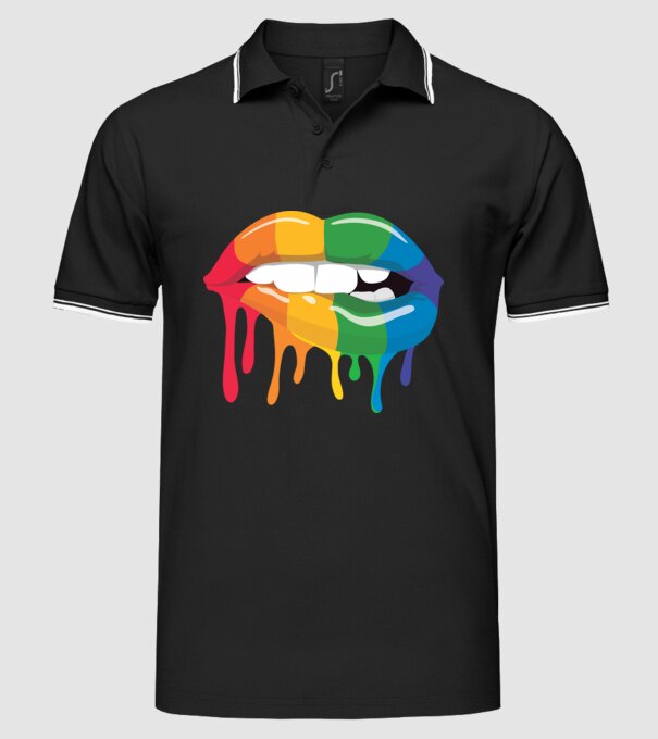 Gură curcubeu model negru pe tricou