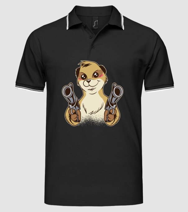 Suricată cu armă model negru pe tricou