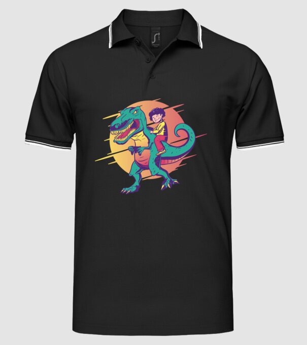 T-rex Gamer dinozaur model negru pe tricou