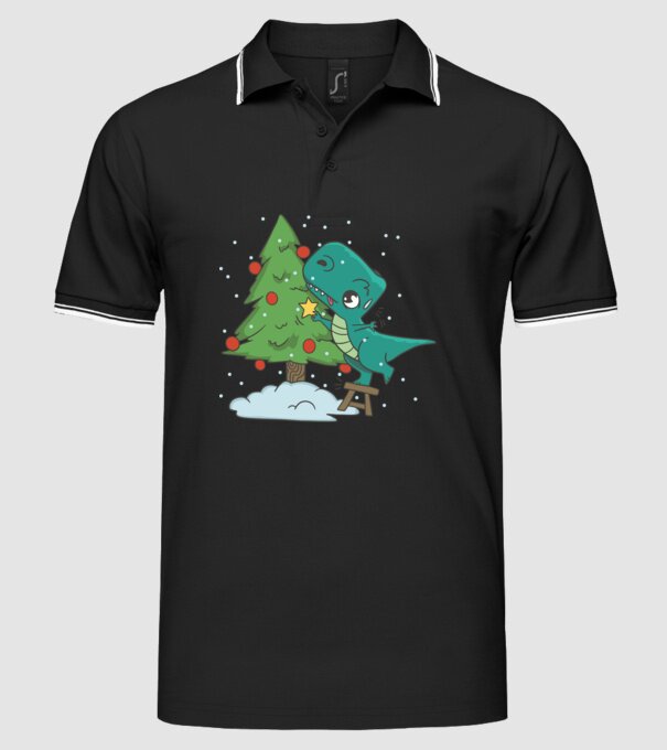 T-rex decorare pom de Crăciun model negru pe tricou