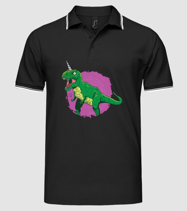 T-rex unicorn model negru pe tricou