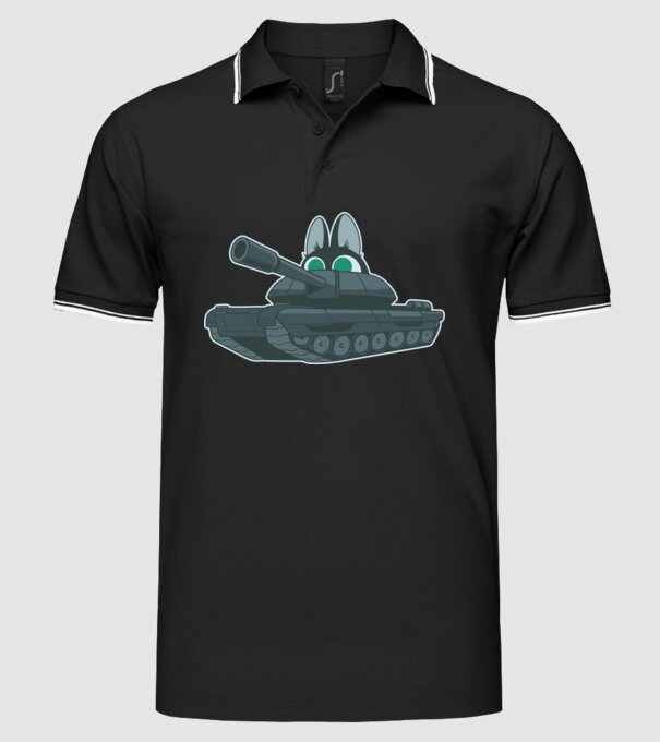 Pisică cu tanc model negru pe tricou