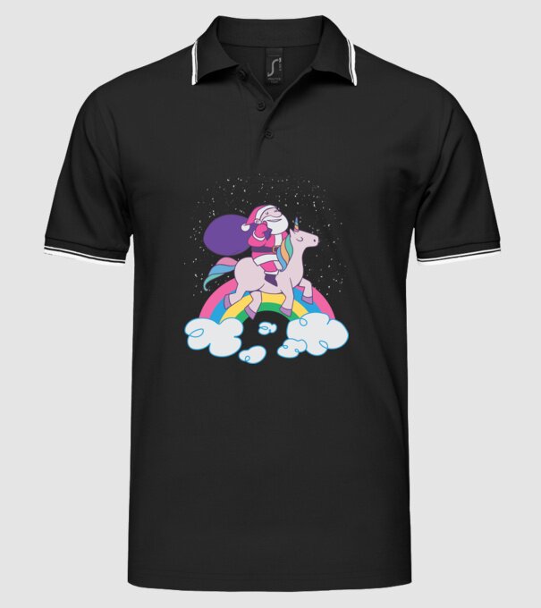 Moș Crăciun Unicorn model negru pe tricou