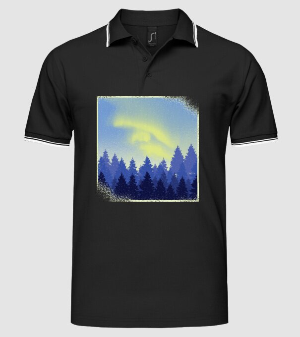 Peisaj de iarnă în pădure model negru pe tricou