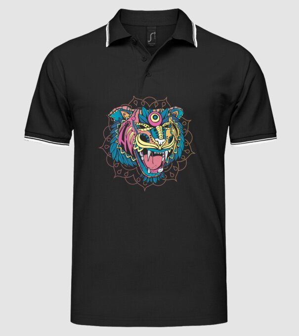 Tigru Mandala model negru pe tricou