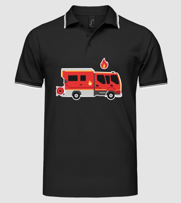 Mașină de pompieri model negru pe tricou