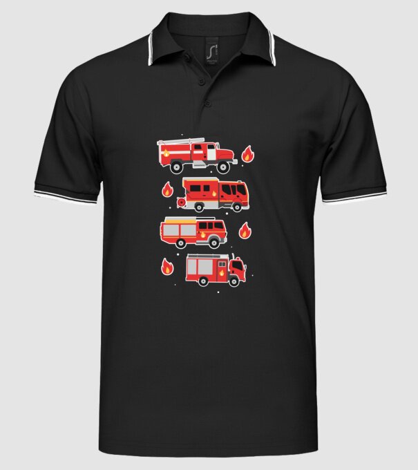 Mașini de pompieri model negru pe tricou