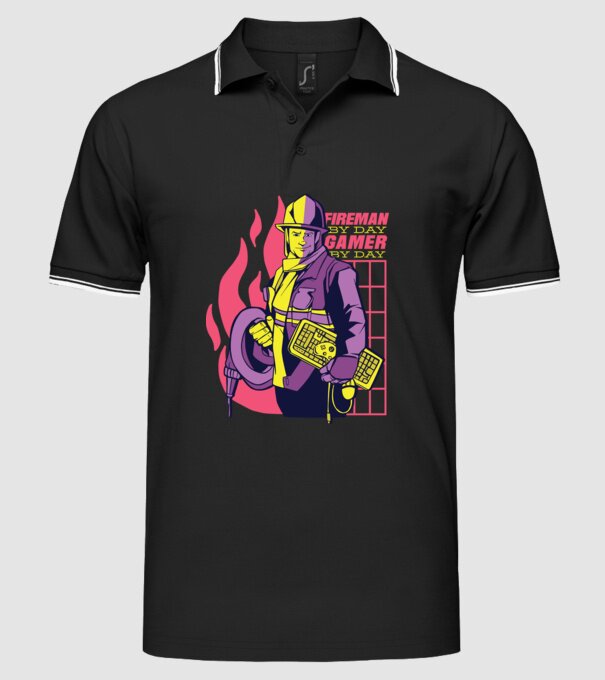 Pompier ziua, Gamer noaptea model negru pe tricou