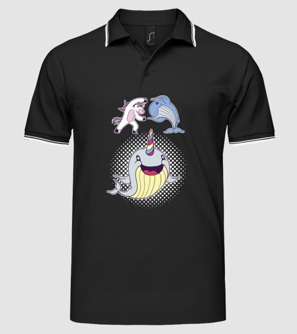 Unicorn Balenă Fuziune - Narval model negru pe tricou