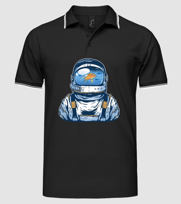 Peștișor auriu Astronaut model negru pe tricou