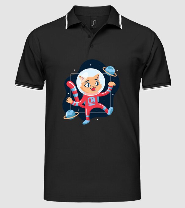 Pisică Astronaut model negru pe tricou