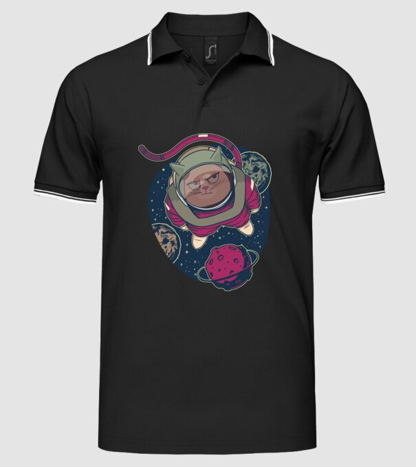 Pisică Astronaut model negru pe tricou