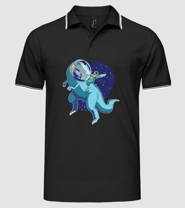 Astronaut Dinozaur T rex model negru pe tricou