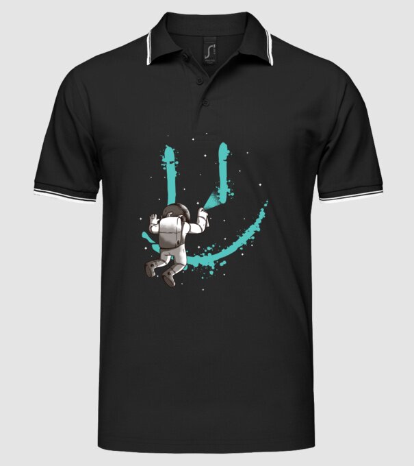 Astronaut Smiley Graffiti model negru pe tricou