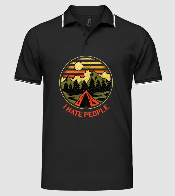 Urăsc oamenii tricou de camping model negru pe tricou