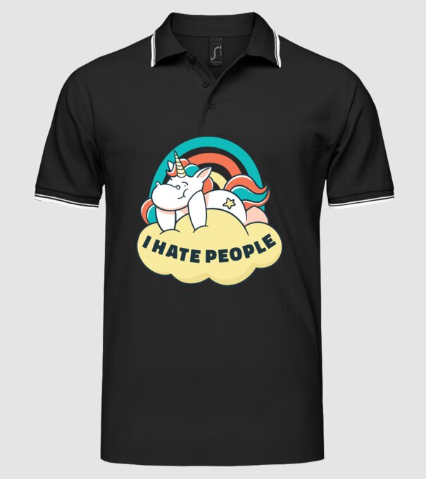 Urăsc oamenii Unicorn model negru pe tricou