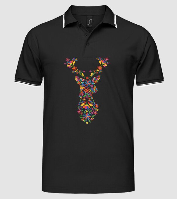 Cerb cu motive florale Floral model negru pe tricou