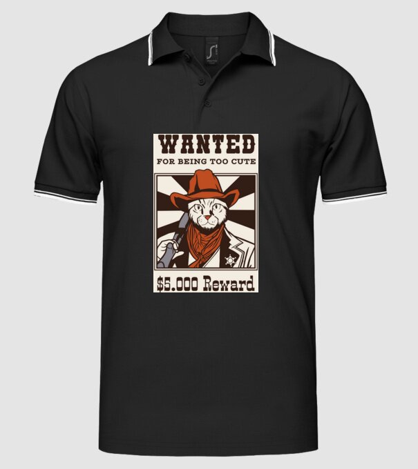 Wanted for being too cute Cowboy cu pisică model negru pe tricou