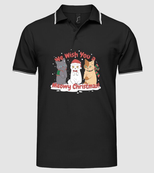 We wish You a Meowy Christmas model negru pe tricou