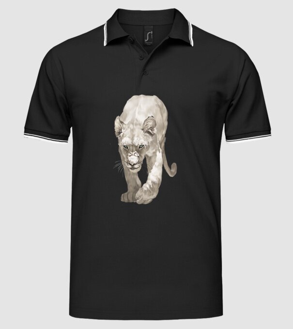white lion model negru pe tricou