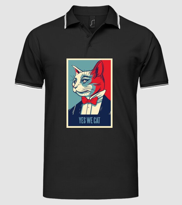 Yes We Cat poster cu pisică model negru pe tricou