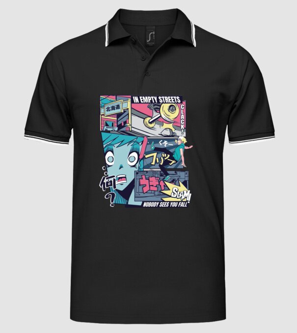 Anime Vaporwave Benzi desenate Skateboard model negru pe tricou