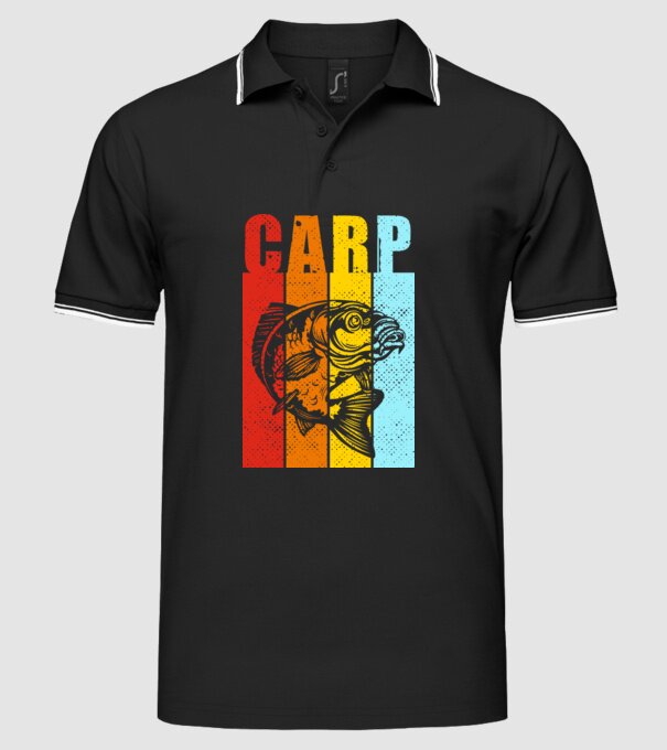 Carp Pescuit model negru pe tricou