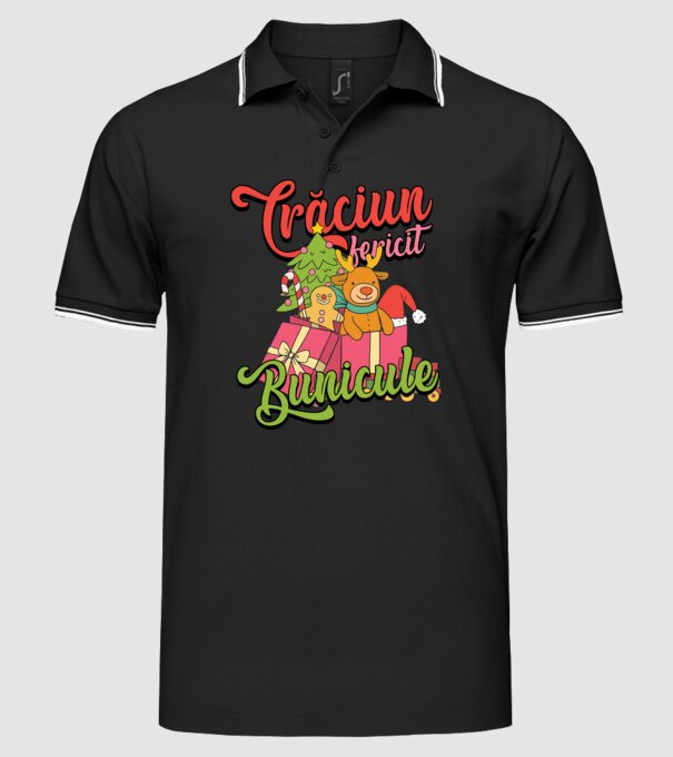 CRĂCIUN FERICIT BUNICULE model negru pe tricou