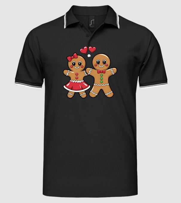 cuplu de turtă dulce în dragoste model negru pe tricou