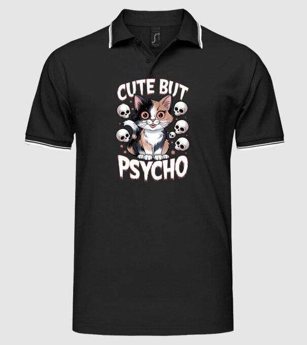 Cute, but Psycho pisică Negru model negru pe tricou