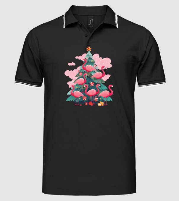 flamingo pom de Crăciun model negru pe tricou