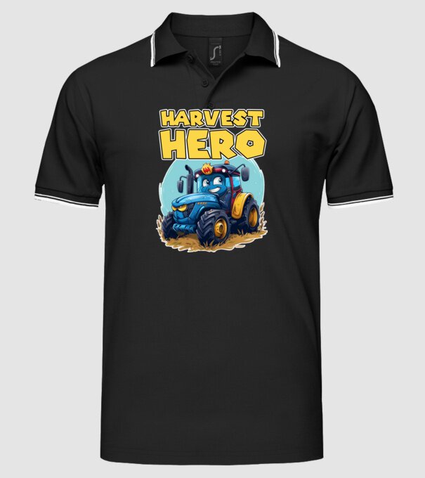 Harvest Hero Tractor model negru pe tricou