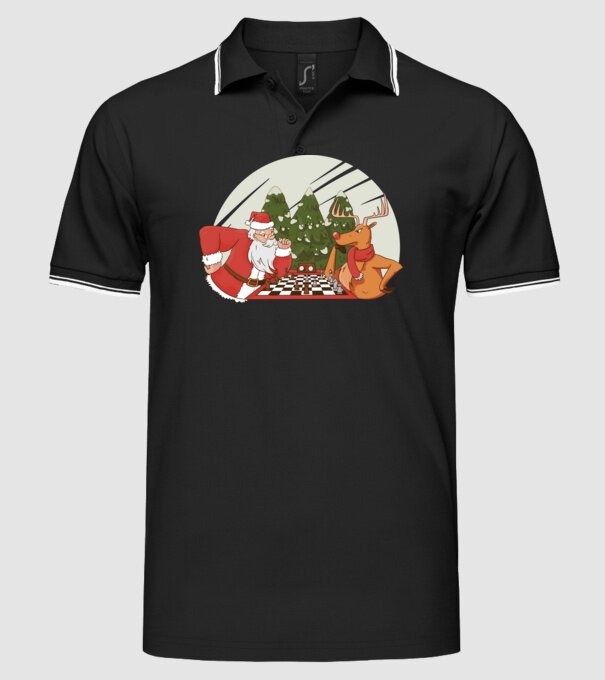 Meci de șah cu Moș Crăciun model negru pe tricou