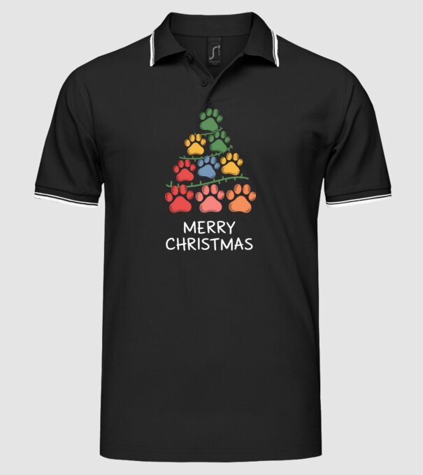 Merry Christmas Paws Negru model negru pe tricou