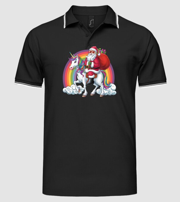 Moș Crăciun cool pe un unicorn 2 model negru pe tricou