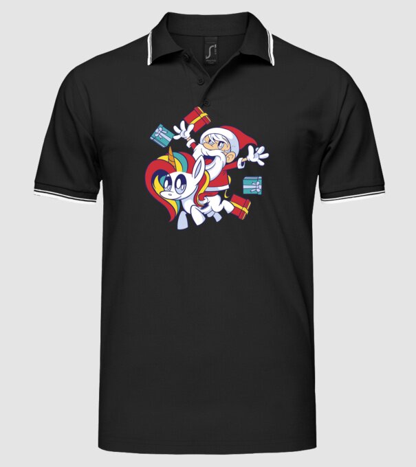 Moș Crăciun pe un unicorn model negru pe tricou