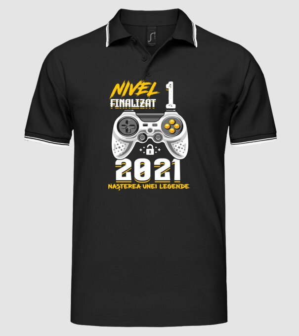 Nivel 1 finalizat. 2021 nașterea unei legende model negru pe tricou
