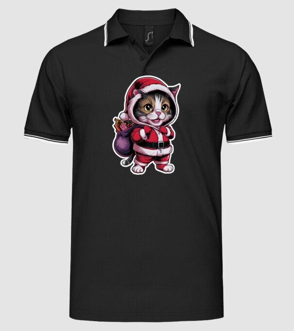 Santa Cat model negru pe tricou