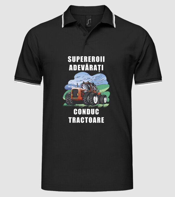 Supereroii adevărați conduc tractoare_D3470804 model negru pe tricou