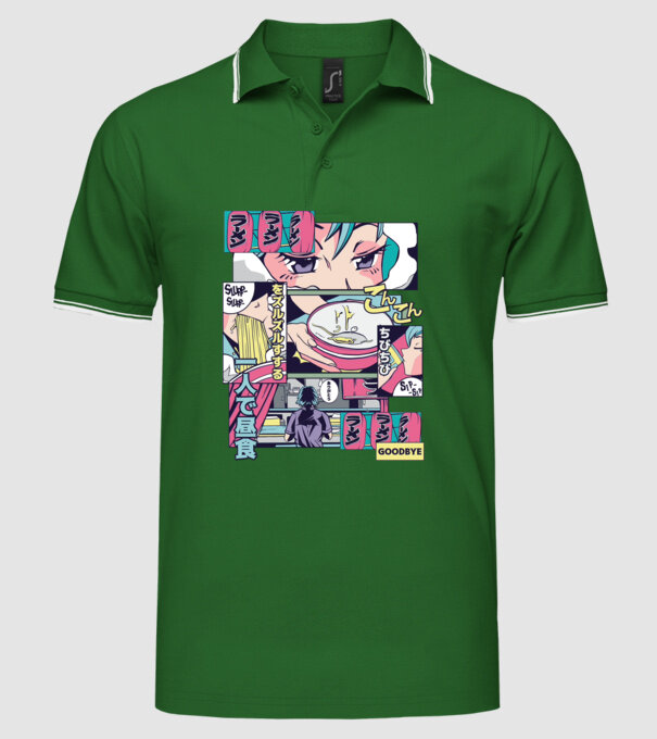 Anime Vaporwave Ramen model verde pe tricou