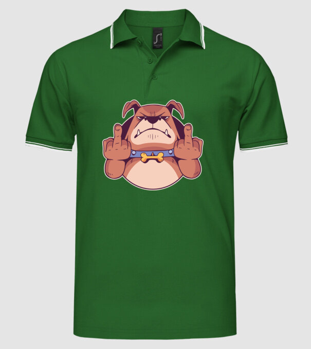 Bulldog arată degetul model verde pe tricou