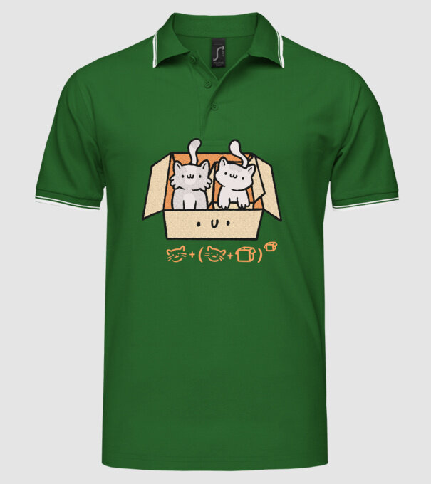 Cutie cu pisică drăguță model verde pe tricou