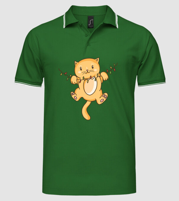 Pisică drăguță Crăciun model verde pe tricou
