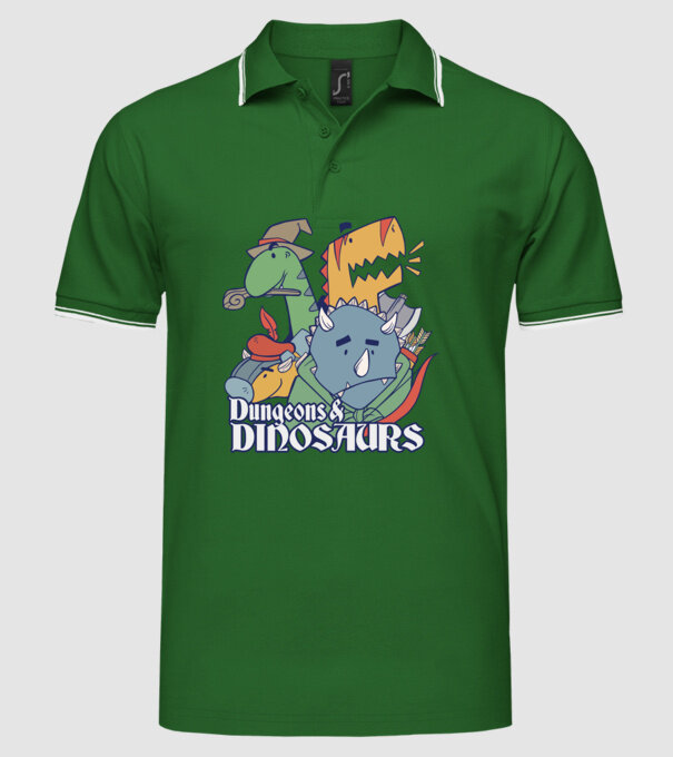 Dungeons and Dinosaurs model verde pe tricou