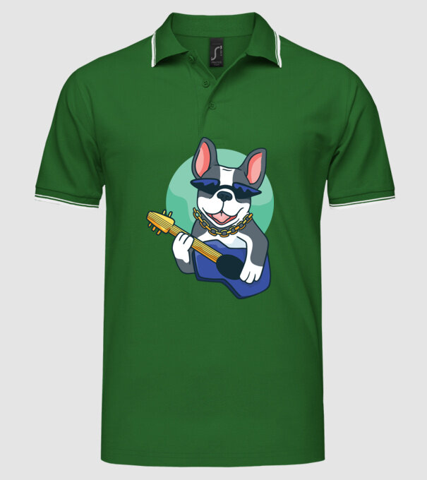 Bulldog Chitarist model verde pe tricou