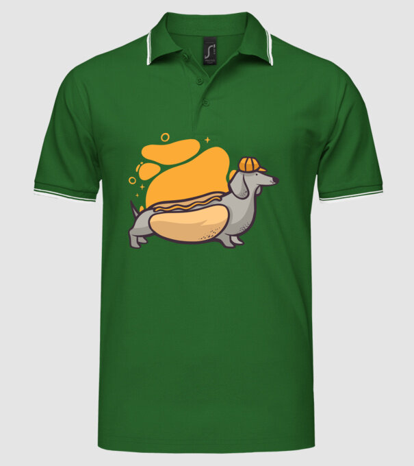 Teckel Hot dog model verde pe tricou