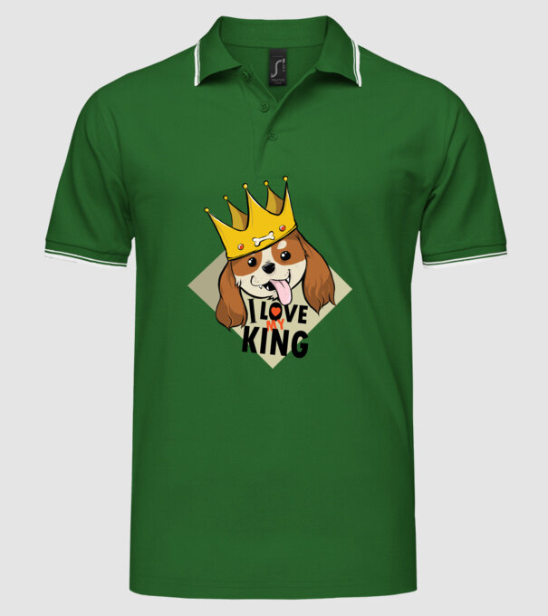 I love my king - Cavalier King Charles tricou cu câine Cocker Spaniel model verde pe tricou