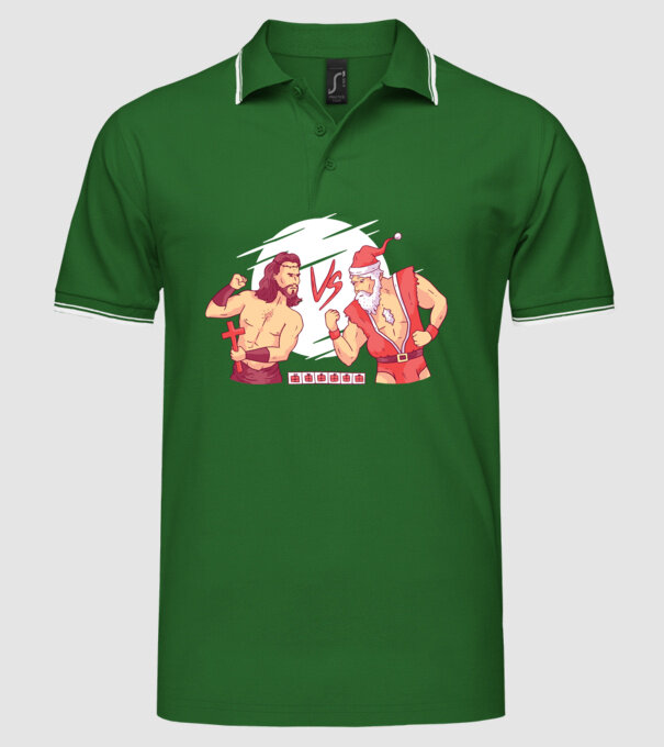 Isus vs Moș Crăciun Street Fighter tricou amuzant Crăciun model verde pe tricou