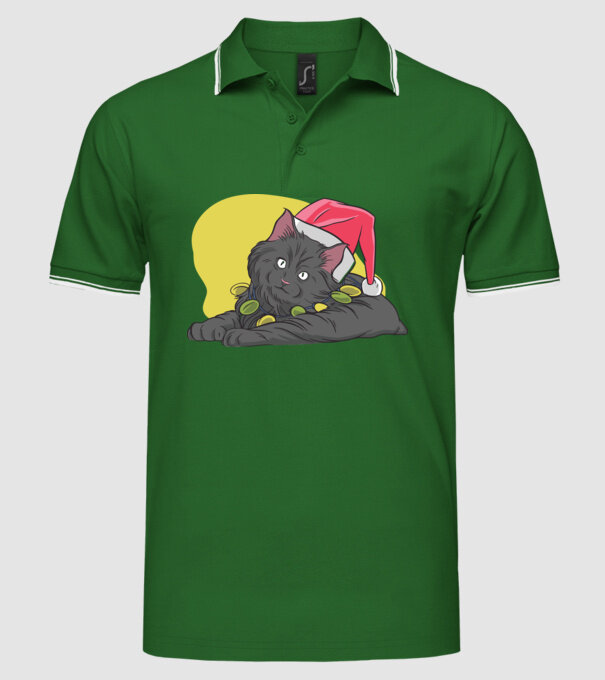 Pisică de Crăciun model verde pe tricou